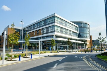 Fototapeta premium A modern NHS hospital in England, busy with doctors and patients