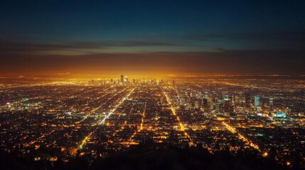 Obraz premium Vibrant Night Skyline of a City Illuminated by City Lights