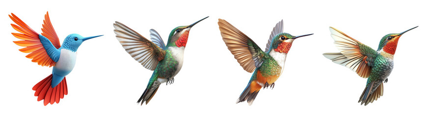 Fototapeta premium Colorful Hummingbirds on Transparent Background