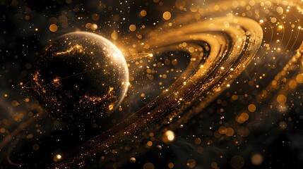 digital technology black and gold planet universe illustration poster background