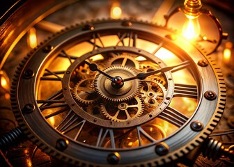 Obraz premium Captivating Low Light Photography of a Ticking Clock Emphasizing the Passage of Time and Intricate Details in Shadows and Soft Illumination for a Dramatic Effect