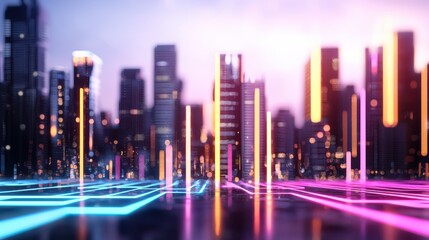 Fototapeta premium Glowing Countdown Timer in High-Tech Holographic Urban Environment at Dusk