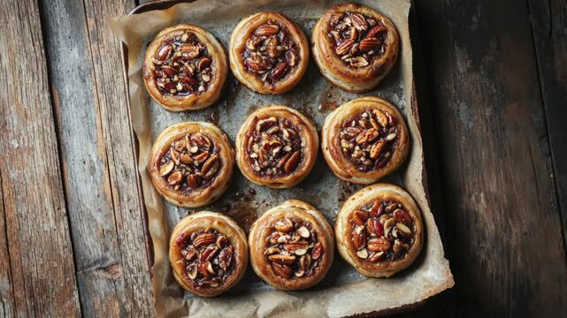 Freshly Baked Cinnamon Rolls Topped With Crunchy Pecans