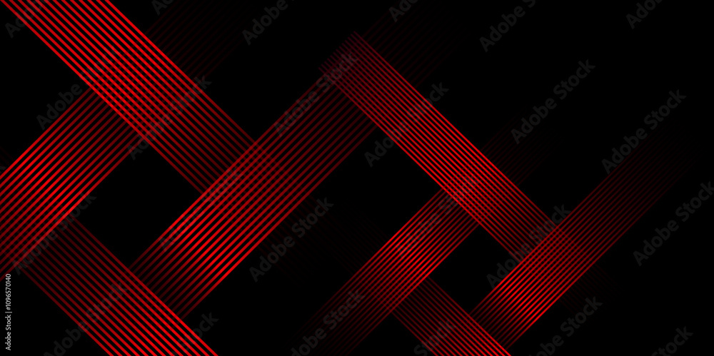 Poster Red and black vector futuristic tech glow and shining line and stripes simple modern background. Vector illustration for presentation design. Social media cover and web wide banner template.	