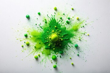 Captivating Minimalist Photography Featuring Green Splatter Color on a White Background, Perfect for Modern Art Enthusiasts and Designers Seeking Unique Visual Elements
