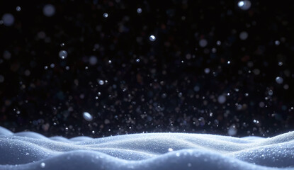 Glistening snowflakes falling under the starry night.