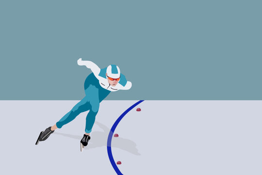 Winter sports. Speed ​​skating. A speed skater goes through a turn during a race 