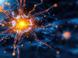 Glowing neural network with interconnected nodes and vibrant energy