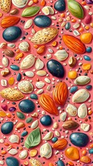 Vibrant Collection of Nuts and Seeds: A Colorful Food Art