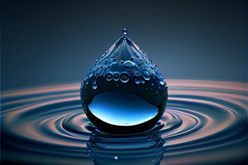 Water drop with ripples on dark background