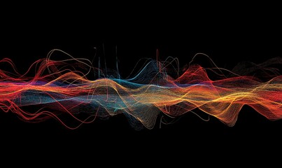 Abstract visualization of sound waves in vibrant colors against a black background.