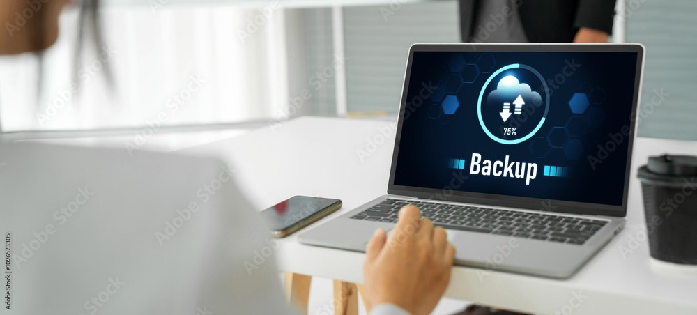 Poster backup storage data internet technology business concept. database storage cloud technology file dat