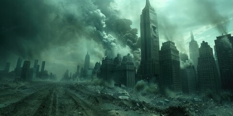 Post-Apocalyptic Cityscape: A Haunting View of a Desolate Metropolis