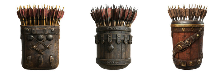 Vintage Archery Quivers with Arrows on Transparent Background