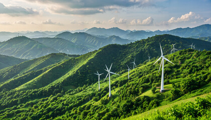 &Eacute;nergie &eacute;olienne au c&oelig;ur des montagnes verdoyantes
