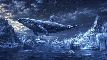 photorealistic icy landscape rosy night sky icy icyflowers glitter whale flying romantic