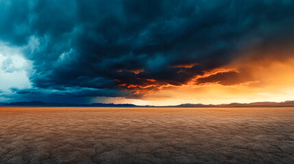 Fototapeta premium sunset storm lighting up the sky with vibrant colors in a desert landscape