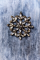 Christmas ornament on wooden background. Soft focus. Top view. Copy space.