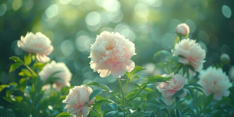 Soft Pastel Peonies Blooming in a Garden