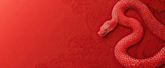 Obraz premium Chinese New Year-inspired illustrations featuring red dragons and snakes with symbolic designs. AI generated image