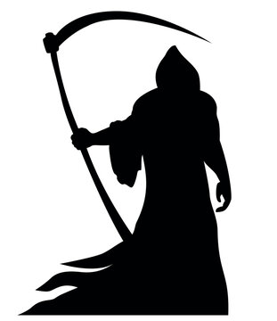 recommend clip art: Grim reaper silhouette that is robed in black and carries  large scythe. Vector icon on transparent background