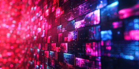 Obraz premium Abstract Digital Wall with Neon Lights