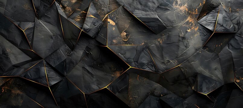 Dark and Chic Jet Black Geometric Pattern Featuring Intricate Gold Abstract Accents for a Refined Look