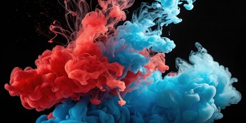 Fototapeta premium Abstract Swirling Colors A mesmerizing blend of vibrant red and blue hues in dynamic motion, creating an artistic explosion of color against a dark backdrop.