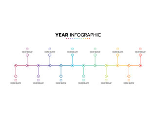 A year planner calendar with 12 months, a timeline for 1 year, Presentation business can be used for workflow, process diagrams, and flow charts.