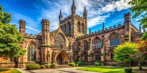 Fototapeta premium Captivating View of Chester Cathedral's Main Entrance in the Heart of Chester City Centre, UK - A Stunning Architectural Marvel Surrounded by Historic Charm