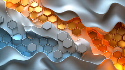 Gray and gold hexagon and weves background