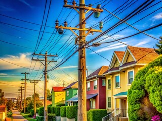 Capturing the Urban Landscape: A Striking Image of a Power Utility Pole in a Residential Area with Visible Footsteps Leading Up to It