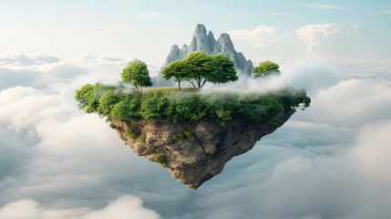 Imagination and fantasy of nature wild and environment in the triangular area and territory land floating  in cloud and sky