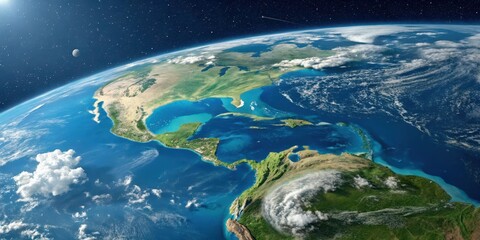 Fototapeta premium A Stunning View of the Earth from Space, Showing North and Central America with Ocean and Clouds