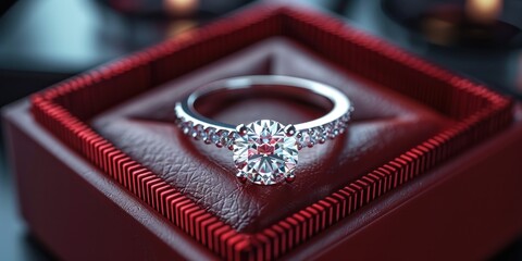 Diamond Engagement Ring in a Red Velvet Box