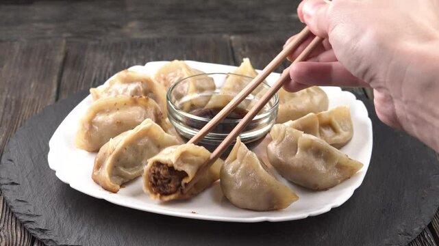 Dumplings with meat. Chinese dumplings are a traditional dish for Chinese New Year. Food concept. Chinese food.
