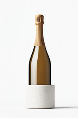 Mockup of champagne bottle with bubbles elegant minimalist design isolated on white background