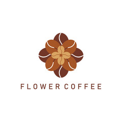 Coffee flower logo. Coffee shop logo. Flower coffee shaped