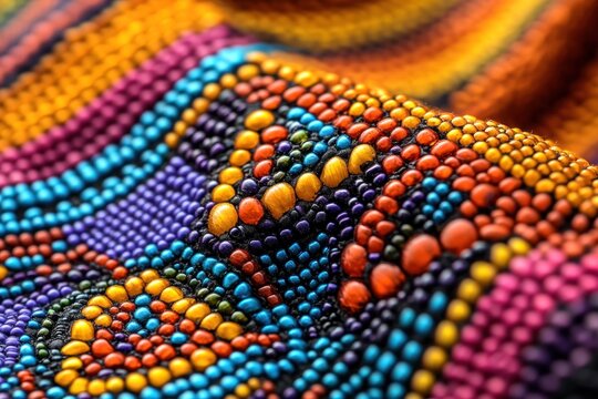 Vibrant Close-Up of Handcrafted Embera Indi Textile Design Showcasing Intricate Patterns and Vivid Colors