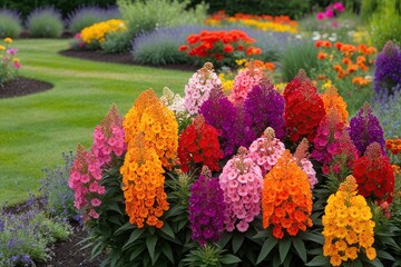 Lush Colorful Flower Clusters in a Scenic Garden Landscape