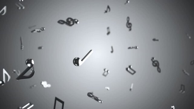 Metallic Musical Notes Animating in Slow Motion