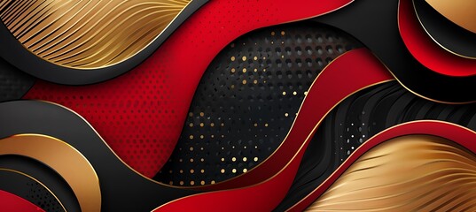 Obraz premium Elegant Black, Gold, and Red Geometric Abstract Art with Intricate Shapes and Modern Design