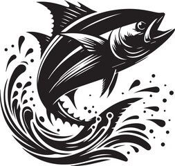 Fototapeta premium A black and big tuna jumping out of the water silhouette vector