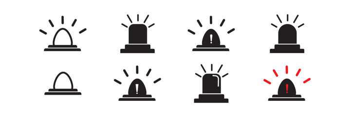 Emergency siren icon. Ambulance emergency siren icons set. Alert light bulb icons collection. Vector