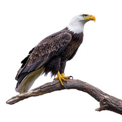 Obraz premium A majestic bald eagle perched on a tree branch, showcasing its striking feathers and keen gaze.