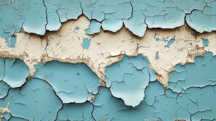 Obraz premium Close-Up Shot of Peeling Paint on a Distressed Surface, Highlighting Texture and Color Variations in Blue and Cream Tones, Ideal for Artistic Backgrounds