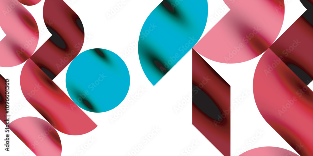 Poster Tech minimal circular shapes geometric art. Vector modern circles