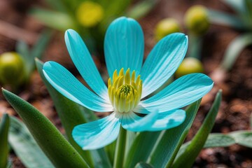 Fototapeta premium Stunning Closeup of Turquoise Flower Petal Against Vibrant Spring Background