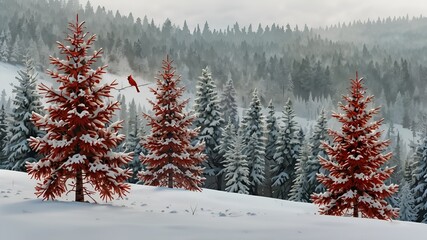 A snowy, forested scene fades into a soft white gradient