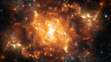 Fototapeta premium A vibrant nebula with a bright, fiery core surrounded by a swirling cloud of gas and dust in deep space.